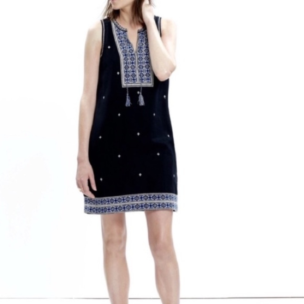 Madewell Black dress w/tassels+embroidery - size 2